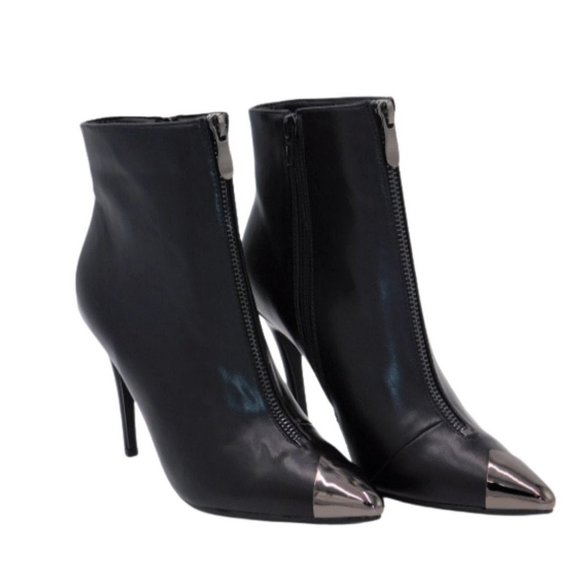 DBDK Sidera-12 Black Silver Tip Stiletto Heel Bootie w/Side Zippers - Picture 1 of 5